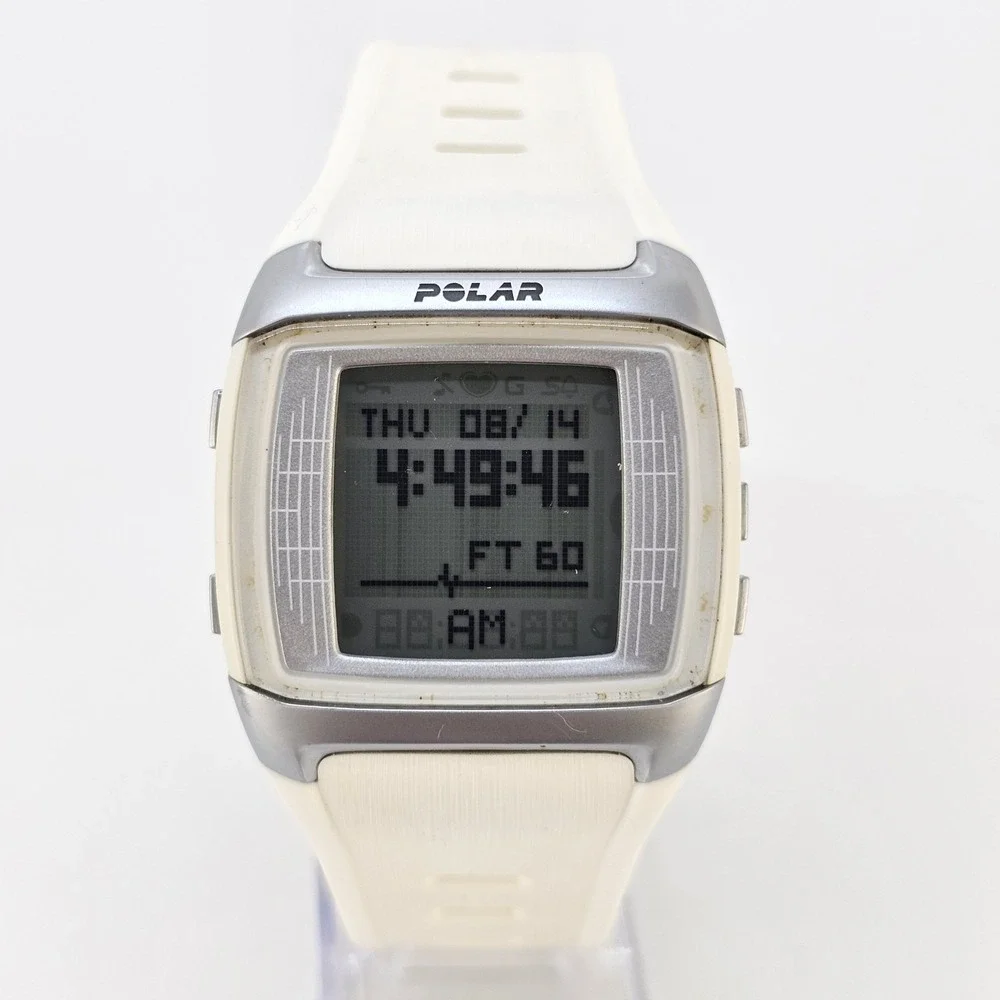 Polar FT60 Men's Digital Watch 40MM White Case White Plastic Bands New Battery